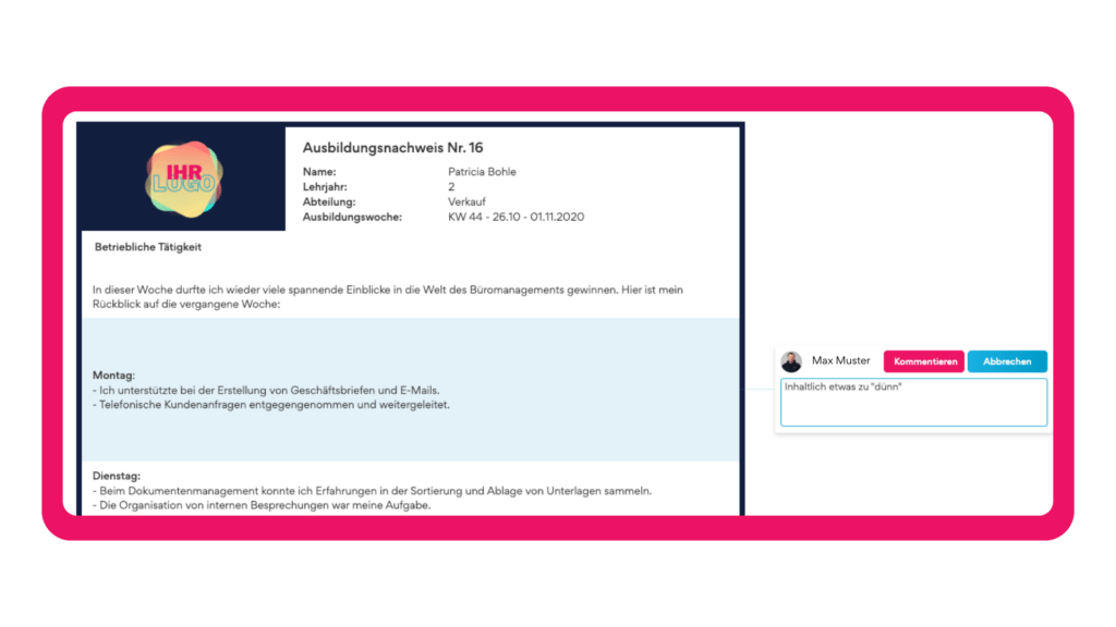 Digitales Berichtsheft